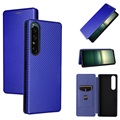 Sony Xperia 1 IV Flip Case - uhlíkové vlákno - modrá