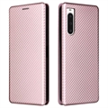 Sony Xperia 10 V Preklopný Puzdro - Uhlíkové Vlákno - Ružové Zlato