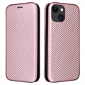 iPhone 15 Preklopný Puzdro - Uhlíkové Vlákno - Ružové zlato