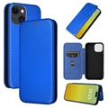 iPhone 15 Plus Preklopný Puzdro - Uhlíkové Vlákno - Modrá