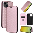 iPhone 15 Plus Preklopný Puzdro - Uhlíkové Vlákno - Ružové Zlato