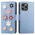 Séria Flower Decor iPhone 14 Pro Peňaženka - Modrá
