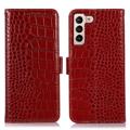 Crocodile Séria Samsung Galaxy S23+ 5G Kožené Puzdro na Peňaženku s RFID - Červená