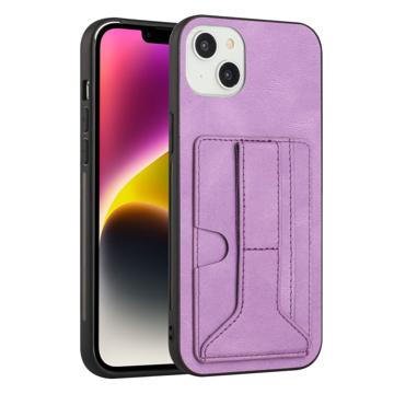 YB iPhone 14 Potiahnuté Puzdro so Stojanom a Držiakom na Karty - Fialový
