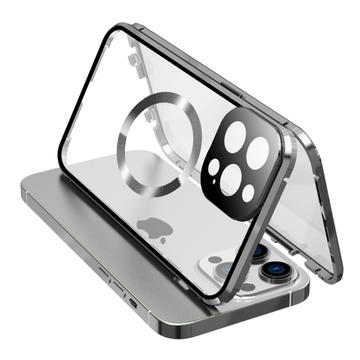 iPhone 15 Pro Max Obojstranný kryt telefónu z HD tvrdeného skla kompatibilný s MagSafe - Silver