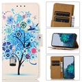 Glam Series Samsung Galaxy S21 Fe 5G Pasa peňaženky - kvitnúci strom / modrá