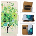 Glam Series Samsung Galaxy S21 Fe 5G Pasa peňaženky - kvitnúci strom / zelená