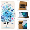 Glam Series Xiaomi Redmi Poznámka 8 2021 puzdro na peňaženku - kvitnúci strom / modrá