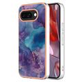 Google Pixel 9a Marble Pattern Electroplated IMD TPU Case - Purple / Blue