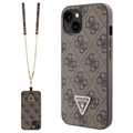 iPhone 15 Guess 4G Strass Triangle Metal Logo Case with Crossbody Strap - Brown