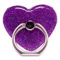 Stojan na trblietavý prsteň v tvare srdca pre smartfón s kovovou sponou – fialový