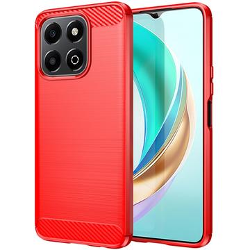 Honor X6b Puzdro z Brúseného TPU - Uhlíkové Vlákno - Červená