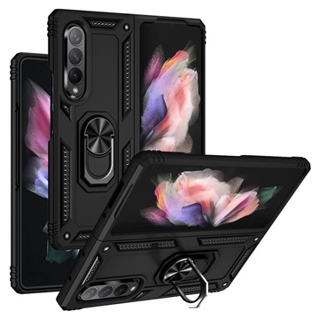 Samsung Galaxy Z Fold3 5g Hybridné puzdro s kovovým kickstandom - čierna