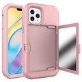 iPhone 12/12 Pro hybridné puzdro so skrytým zrkadlom a slotom na kartu - ružová