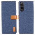 Sony Xperia 1 V Jeans Series Púzdro do Peňaženky - Tmavomodrá