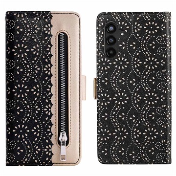 Čipkovaný vzor Samsung Galaxy A13 5G Puzdra peňaženky - Čierna