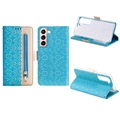 Čipkovaný vzor Samsung Galaxy S22 5G Puzdro pre peňaženku - modrá
