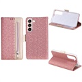 Čipkový vzor Samsung Galaxy S22 5G Puzdra peňaženky - ružová