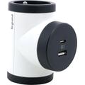 Legrand 049437 Rotating Bi-Plug with 2x Side 2P+T Outlets & USB-A/USB-C - White / Dark Grey