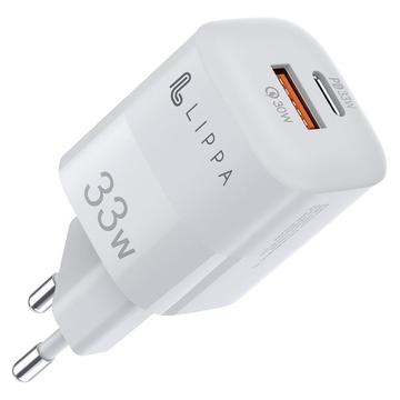 Lippa 33W PD & QC GaN Wall Charger - USB-C, USB-A - White