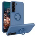 Samsung Galaxy S22 5G kvapalný silikónový puzdro s držiakom krúžku - modrá