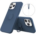 iPhone 13 Pro Liquid Silikone puzdro s držiakom krúžku - modrá