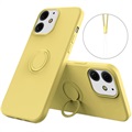 tekutý silikónový puzdro pre iPhone 13 s držiakom krúžku - žltá