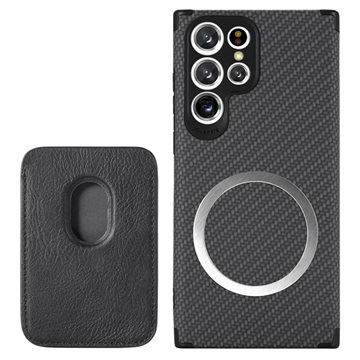 Samsung Galaxy S22 ultra 5G magnetické puzdro s držiakom karty - uhlíkové vlákno