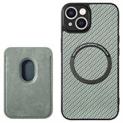 iPhone 15 Magnetic Case with Card Holder - Carbon Fiber