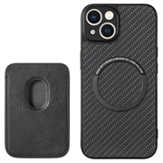 iPhone 15 Plus Magnetic Case with Card Holder - Carbon Fiber