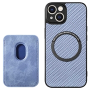 iPhone 15 Plus Magnetic Case with Card Holder - Carbon Fiber