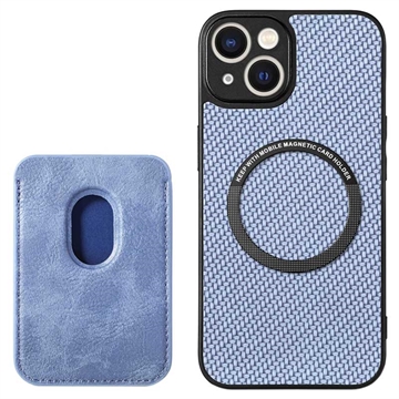 iPhone 15 Plus Magnetic Case with Card Holder - Carbon Fiber