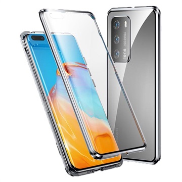 Huawei P40 Pro magnetický puzdro s temperovaným sklom - strieborné