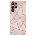 Mramorový vzor elektroplatovaný IMD Samsung Galaxy S22 Ultra 5G TPU Case - Biela / ružová