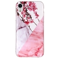 iPhone XR Mramorový Vzor IMD TPU Puzdro - Ružové Kvety
