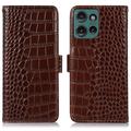 Crocodile Séria Motorola Edge 50 Neo Kožené Puzdro na Peňaženku s RFID