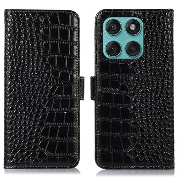 Crocodile Séria Motorola Edge 60 Fusion Kožené Puzdro na Peňaženku s RFID