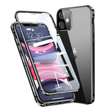 iPhone 11 Magnetické Puzdro s Temperovaným Sklom - Čierna