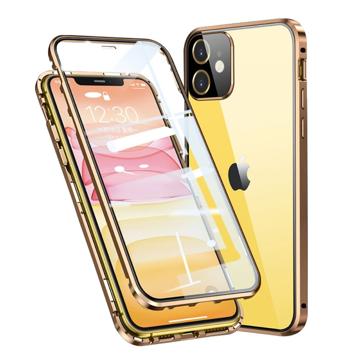 iPhone 11 Magnetické Puzdro s Temperovaným Sklom - Zlato