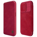 Flipové Puzdro iPhone 15 Pro Max Nillkin Qin Pro - Červená