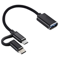 Nylonový Opletený Adaptér Kábla USB 3.0 na USB-C / MicroUSB OTG - Čierny