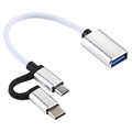 Nylonový Opletený Adaptér Kábla USB 3.0 na USB-C / MicroUSB OTG - Biely