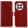 Crocodile Séria OnePlus 13 Kožené Puzdro na Peňaženku s RFID - Červená