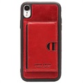Pierre cardin koža potiahnutá iPhone XR TPU puzdro s Kickstandom - červená