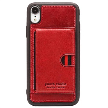 Pierre cardin koža potiahnutá iPhone XR TPU puzdro s Kickstandom - červená