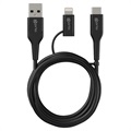 Prio 2-v-1 vysokorýchlostný USB-C / Lightning na kábel USB-A-1,2 m-čierna