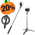 Q05s Integrated 8" Ring Light 1680mm Bluetooth Selfie Stick with Folding Tripod for Live Streaming Video Recording