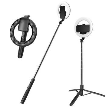 Q05s Integrated 8" Ring Light 1680mm Bluetooth Selfie Stick with Folding Tripod for Live Streaming Video Recording