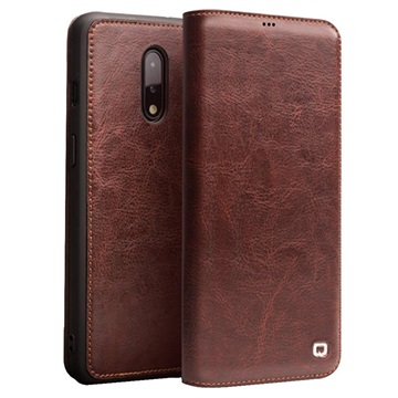 Qialino Classic OnePlus 7 Paská kože peňaženky - hnedá - hnedá