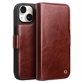 iPhone 15 Qialino Classic Wallet Leather Case - Tmavohnedá